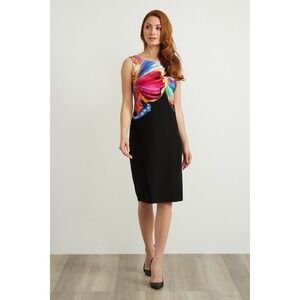 Joseph Ribkoff Black/Multi Abstract Floral Sleeveless Sheath Dress 211346 Size 6